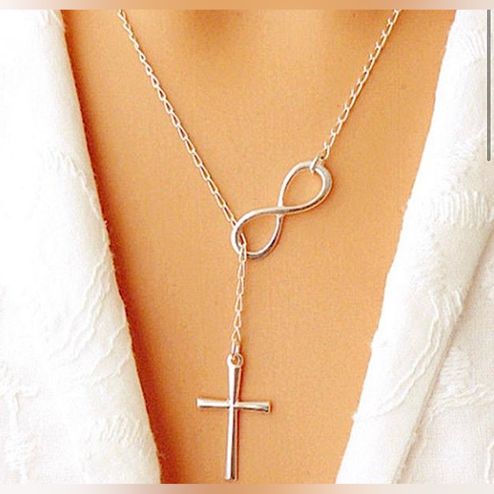 Silver Infinity Cross Pendant Necklace - Picture 3 of 6